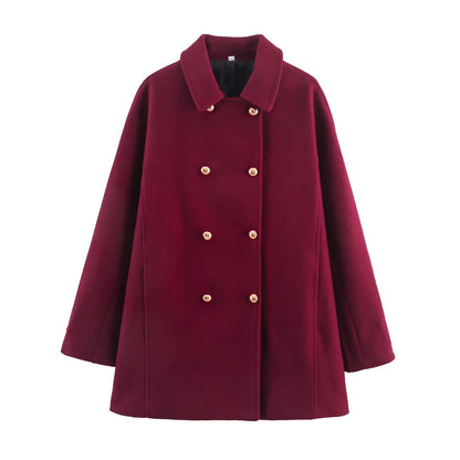 Thickened Double-Breasted Warm Collar Two-Tone Women's Winter Coat Fashionable Commute Style Polyester Fiber Long Sleeve Coat