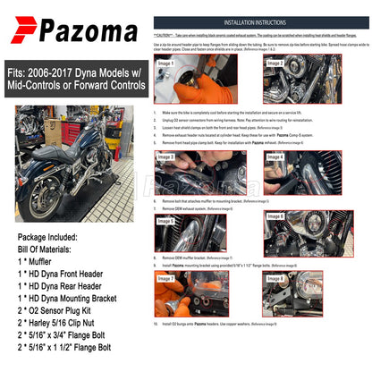 Pazoma 2-in-1 Exhaust Muffler Motorcycle Stepped Exhausts System For Harley Dyna Low Rider Street Fat Bob Super Wide Glide 06-17