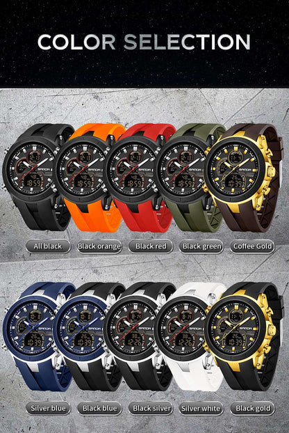 SANDA Mens Watches Countdown Waterproof Alarm Clock Wristwatch Multifunctional Luminous Men Quartz Digital Watch Alarm Clock