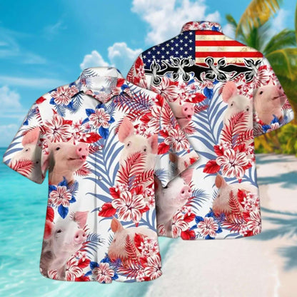 Cute Pig Hawaii Shirt Pink Pig Summer Aloha Shirts Barchelory Party Outfit, Funny Hawaii Shirt, Pig Lovers,Gift For Farmers Tops
