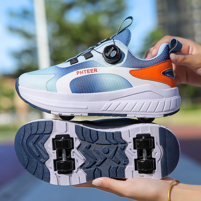 Kids Two Wheels Roller Skating Shoes With Light Magic Stick Walking Shoes Detachable Wheels Roller Skate Shoes For Teenagers