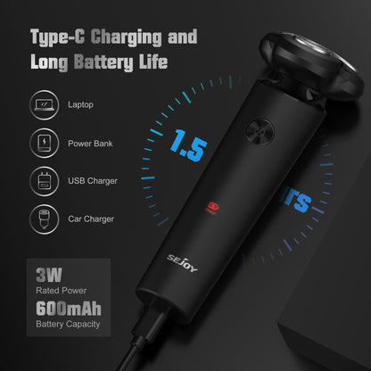 Sejoy Electric Razor for Men 3-Blade Rotary Shaving Machine,Electric Shaver Type-C Fast Charging,LED Display Hair Timmer