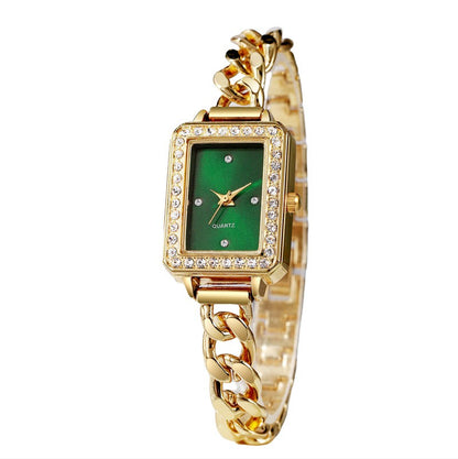 Ladies' Fashion Diamond Set Square Diamond Dot Scale Dial Steel Belt Chain Strap Quartz Watch