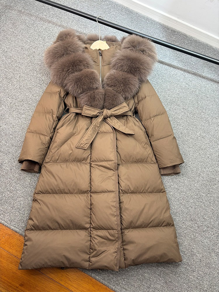 Janveny New Winter Long Hooded Puffer Jacket Women Warm Thickened Real Fox Fur Collar White Goose Down Jacket Waterproof Parkas