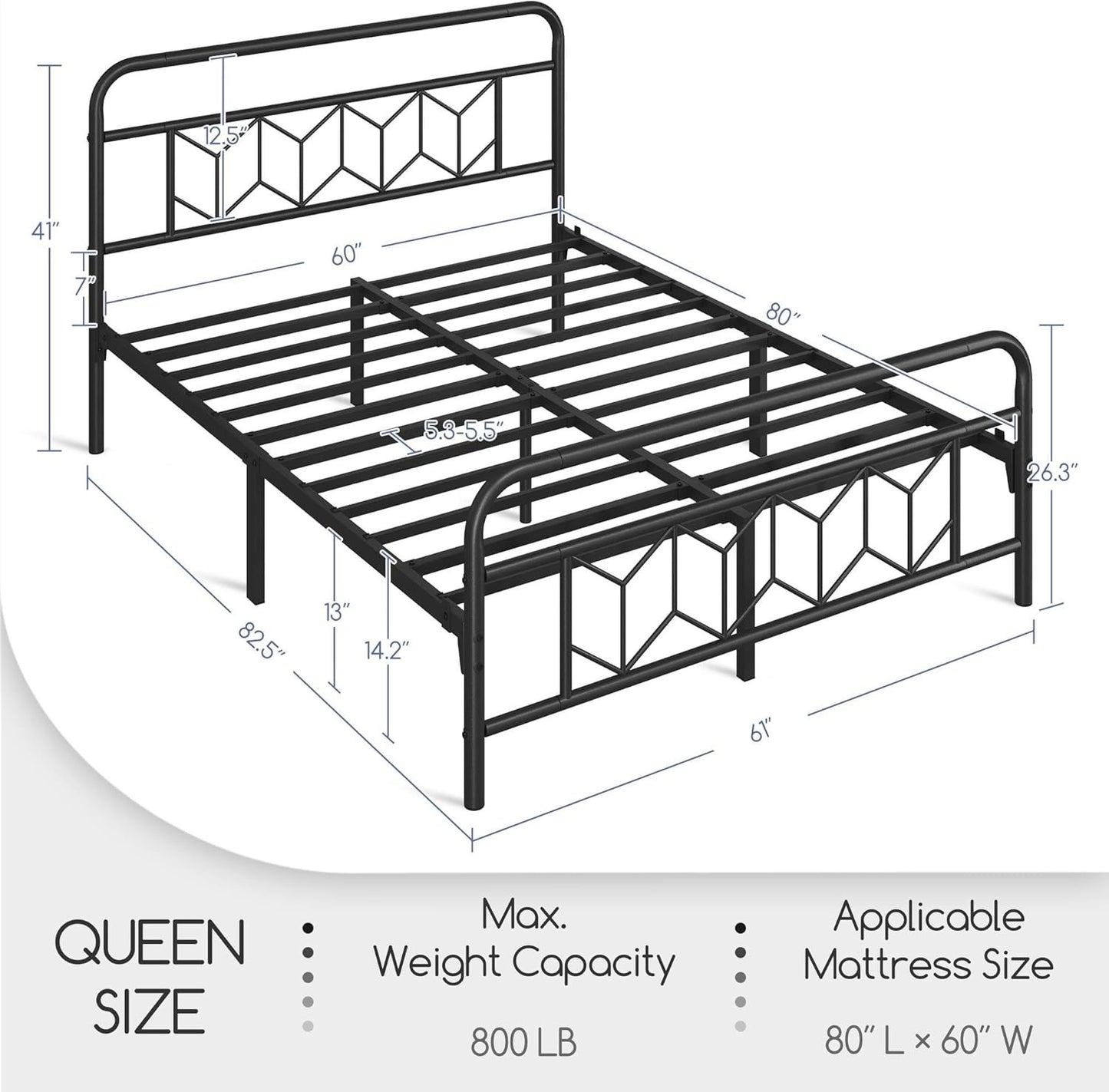 Queen Bed Frames Metal Platform Bed with Vintage Style Headboard/Mattress Foundation/No Box Spring Needed/Under Bed Stor