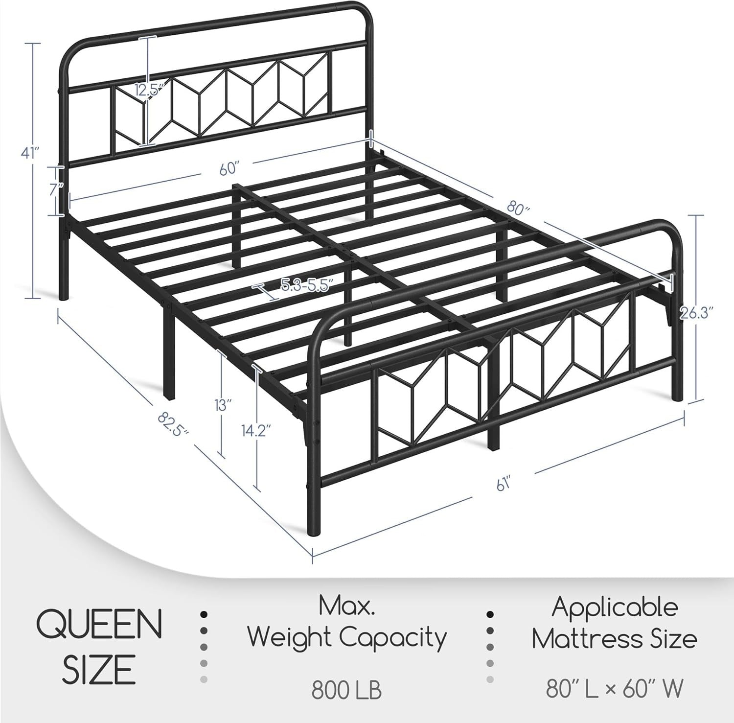 Queen Bed Frames Metal Platform Bed with Vintage Style Headboard/Mattress Foundation/No Box Spring Needed/Under Bed Stor