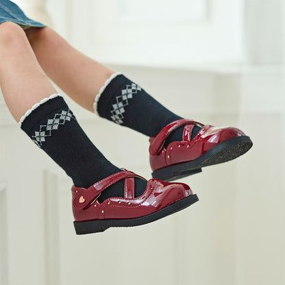 Dave Bella Children's Leather Shoes Autumn Girl's Retro Fashion Soft soled Red Anti slip Princess Shoes DB3252579