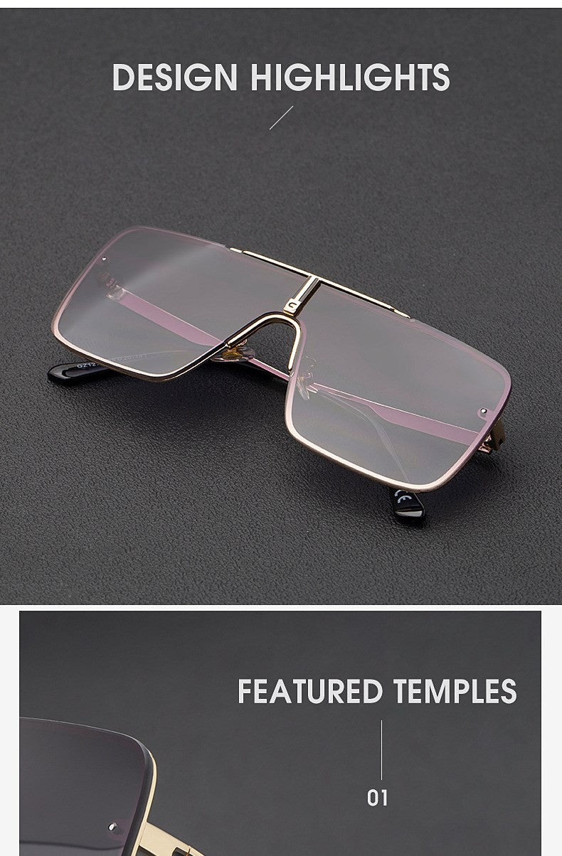 Óculos de sol quadrados oversized para homens, armação grande, 2025, design de marca de luxo, armação de metal, óculos de sol masculinos, óculos retrô