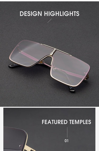 Óculos de sol quadrados oversized para homens, armação grande, 2025, design de marca de luxo, armação de metal, óculos de sol masculinos, óculos retrô