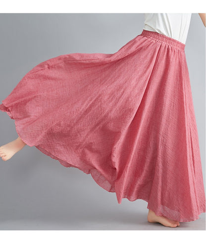 Fashion Solid Cotton Linen Women Skirts Maxi Elegant Harajuku Saia Casual Loose Long Skirt Ladies Clothes Faldas Ropa Mujer