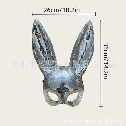 Disco Mirror Bunny Mask Sparkling Costume Accessory For Women Teens Halloween Party Rave Cosplay Glam Sexy Club Night Photo Prop