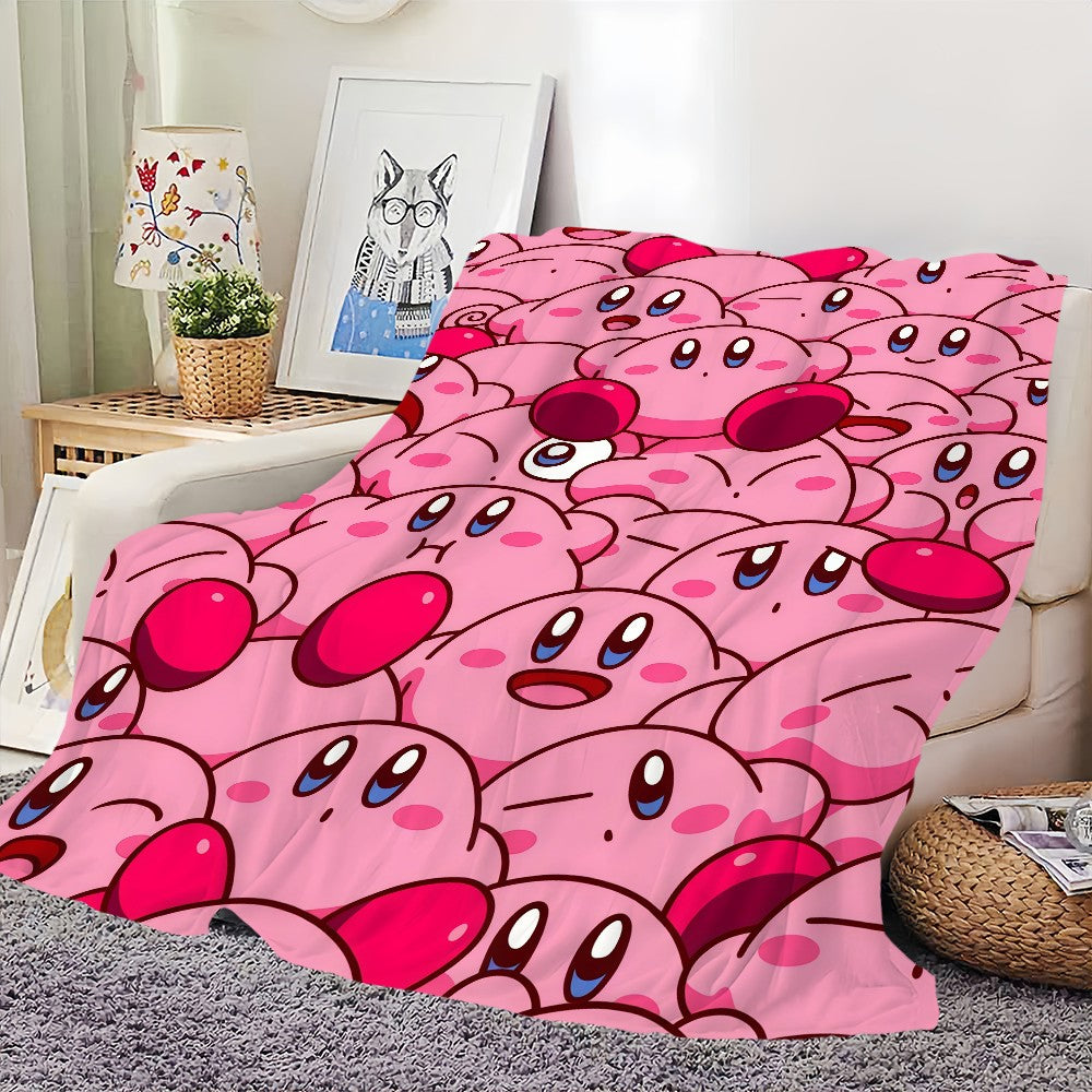 Cute Cartoon K-Kirby Blanket Soft Comfortable Nap Plush Suitable For Iiving Room Office Bedroom Birthday Home Kid Gift