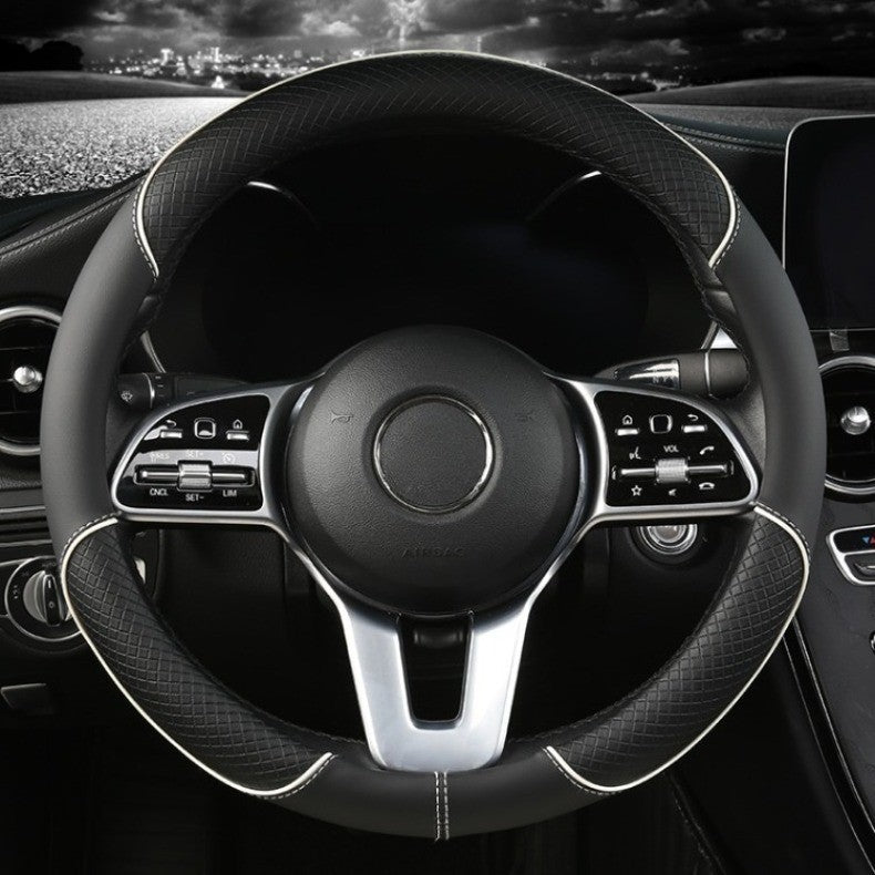 Capa de Volante de Couro All Seasons Diamond Ajuste Universal para 14,5-15 polegadas Capa de Couro Durável Design com Veias Antiderrapantes