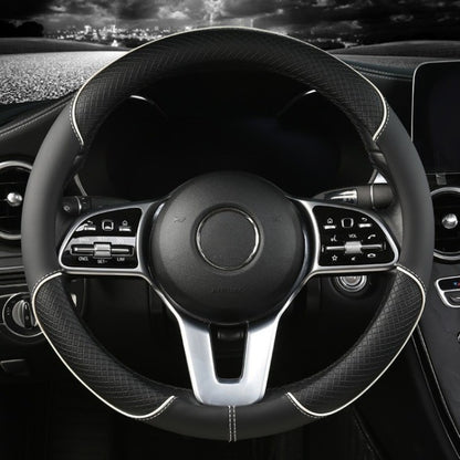 Capa de Volante de Couro All Seasons Diamond Ajuste Universal para 14,5-15 polegadas Capa de Couro Durável Design com Veias Antiderrapantes