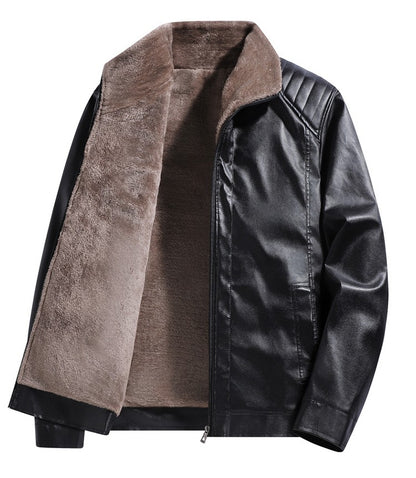 High-quality lapel and fleece leather jacket for men, fleece and thickened leather jacket for men, all-in-one fur dad coat