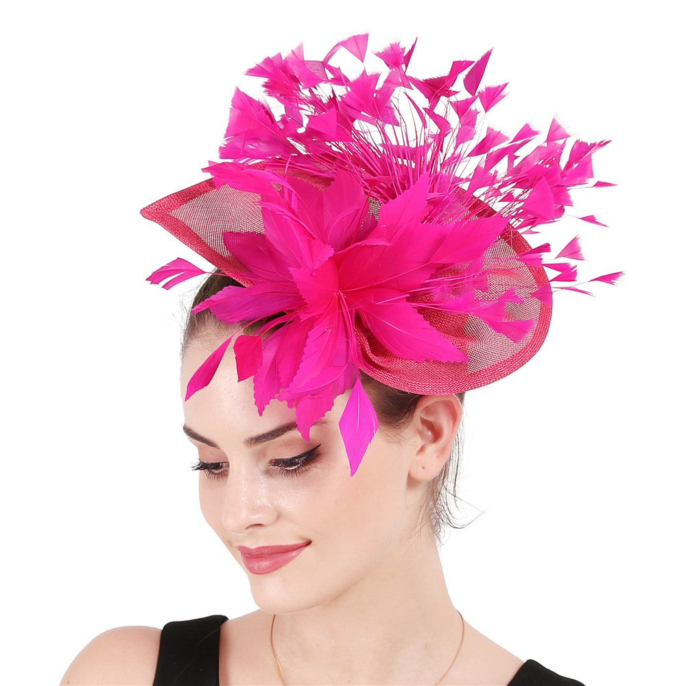 Fascinator Azul Royal Deslumbrante com Presilhas Chapéu Elegante Feminino com Penas para Casamento Acessórios de Cabelo de Noiva Chapelaria Feminina