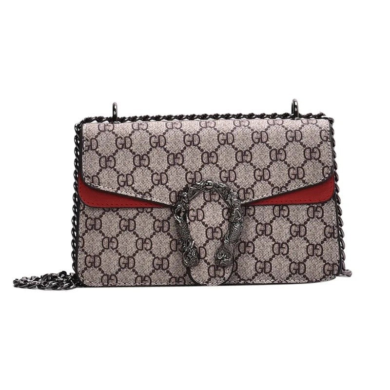 Women Stylish Retro Print Shoulder Crossbody Bag Fashionable Chain Underarm Purse Medium Hardness Polyester Lining