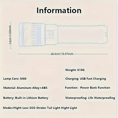 10000W Built-in Battery Flash Light Emergency Spotlights 9km 990000000LM Most Powerful Led Flashlights Tactical Torch 25000mah