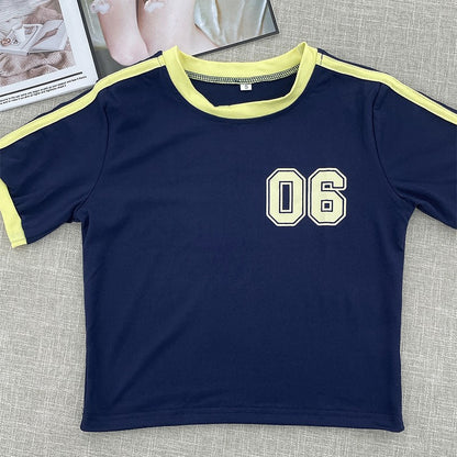 2024 Retro Street Aesthetic Baby T-shirt Women Green Brazil Letters Print Crop Tops Casual Slim Short Sleeve Y2k Clothes E-girls