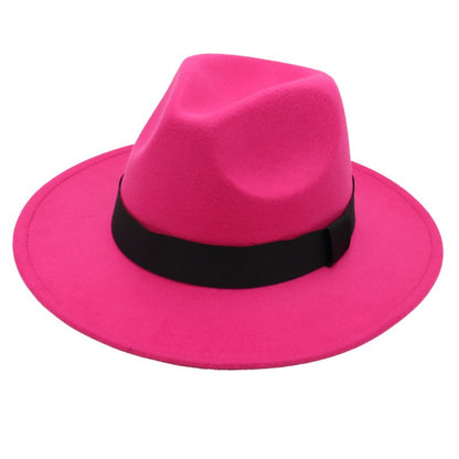 Autumn and winter men and women's new large brimmed hats, fashionable woolen jazz hats, English style top hats