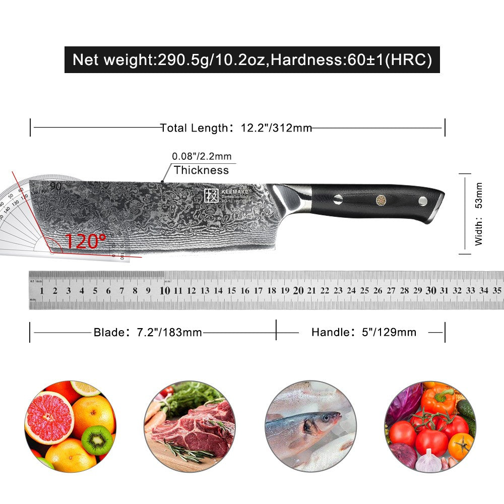 Conjunto de Facas de Cozinha KEEMAKE Design Faca de Utilidade Japonesa para Chef Faca de Corte de Aço Damasco de Alto Carbono para Vegetais e Carnes