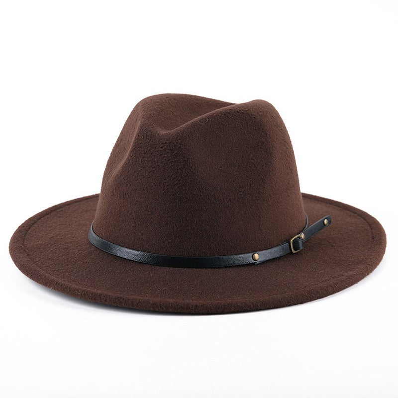 Fedora Hat For Men Women Solid Color Imitation Woolen Jazz Caps Elegant Female British Retro Wide Brim Cap Church Wedding Bowler