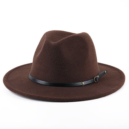 Fedora Hat For Men Women Solid Color Imitation Woolen Jazz Caps Elegant Female British Retro Wide Brim Cap Church Wedding Bowler