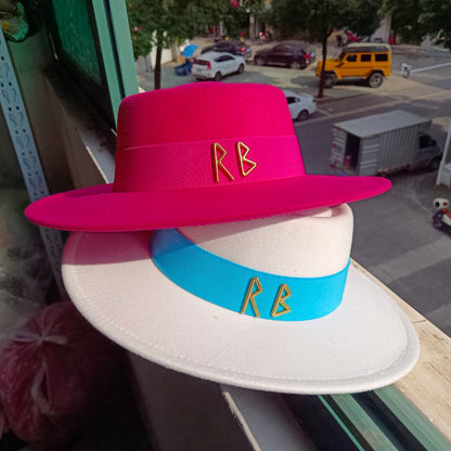 Fedora Chapéu de Copa Reta Chapéu de Outono/Inverno Chapéu RB Britânico Francês Chapéu de Copa Reta Chapéu Punk Jazz Chapéu de Aba Larga Gorras ??