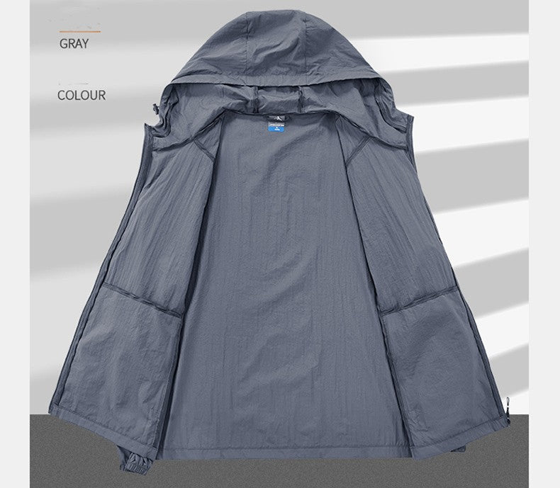 Summer Outdoor Quick Dry Sun-Protective Thin Jacket Men Hiking Fishing Cycling Hooded Gym Sport Windbreaker Ultra Light Coats