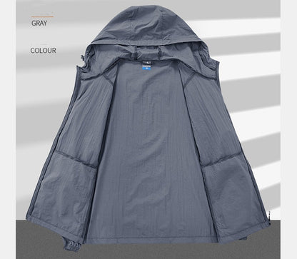 Summer Outdoor Quick Dry Sun-Protective Thin Jacket Men Hiking Fishing Cycling Hooded Gym Sport Windbreaker Ultra Light Coats