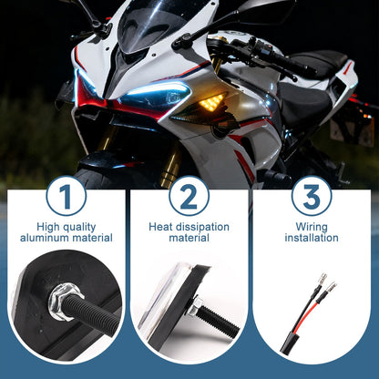 1 Par de Luzes de Seta LED para Moto, Tipo Triângulo Embutido, Indicadores de Sinal de Virada LED, Luzes Âmbar de Pisca-Pisca Diurnas