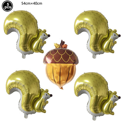 Cartoon Animal Standing Squirrel Balloon Pinecone Shaped Aluminum Film Balloon Forest Theme Baby Shower Birthday Party Decor