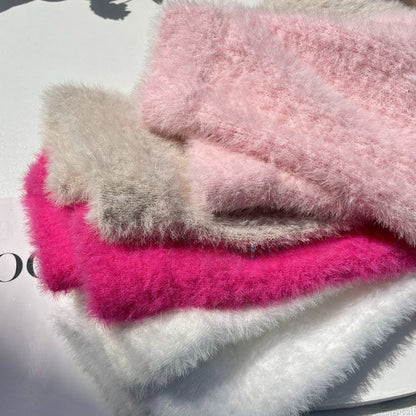 Women's Autumn Winter Faux Mink Hair Shorts Sweet Soft High Waist Slim Hairy Elasticity Shorts Fashion Knitting Homewear Shorts