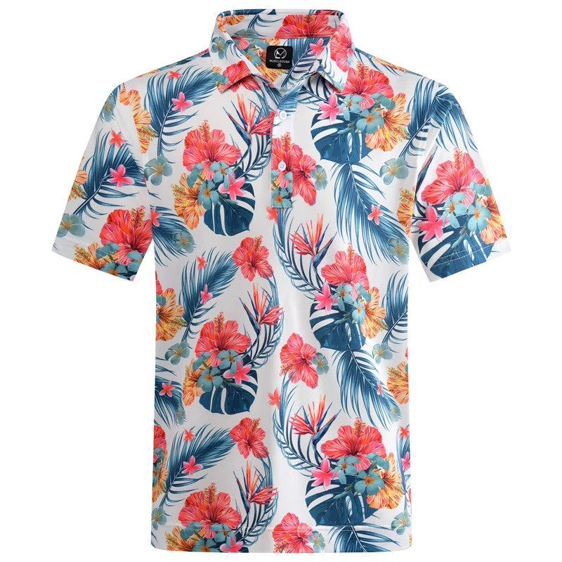 Hawaiian Plants Polo Shirt Man Summer 3D Print Leaves Flower Short Sleeve Golf Polo Shirts Oversized Street Tops Shirt Clothes