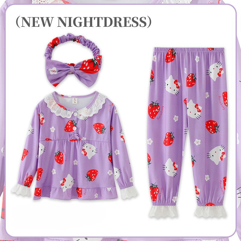 Sanrio Girls Pajama Sets Causal Lace Trimmings Soft Comfortable Kids Night Clothes Set Beautiful Gal Breathable Indoor Costume