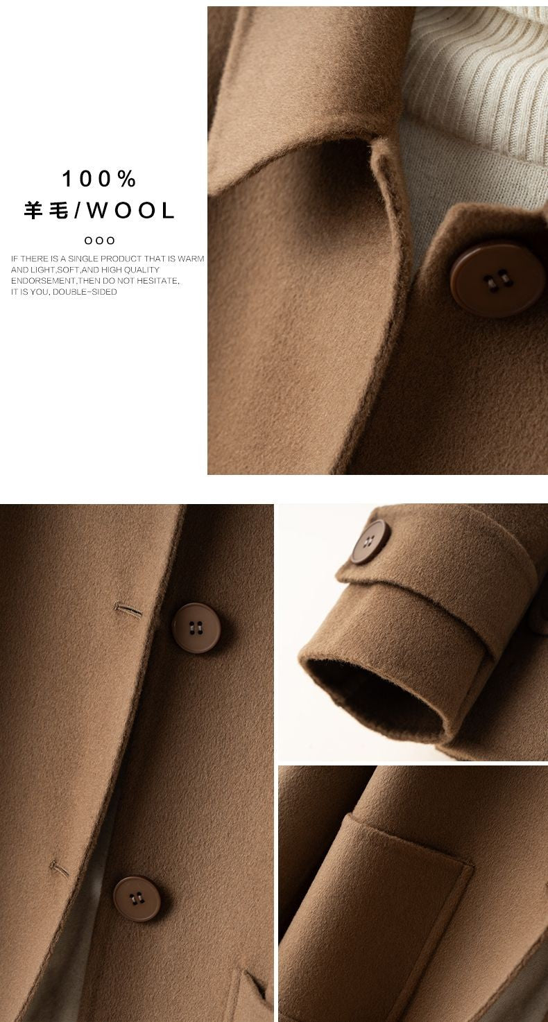 2025 Autumn Winter New Double-Sided Wool Coat Women Section Short Woolen Coats Single-breasted Black Khaki Cardigan Outerwear