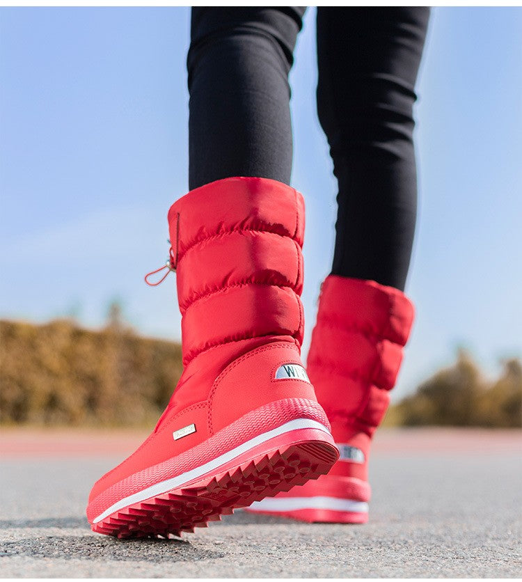 Winter thick women's snow boots Warm Plush Mid-calf Boots Non slip Waterproof  Platform Snow Boot Casual Female White shoes