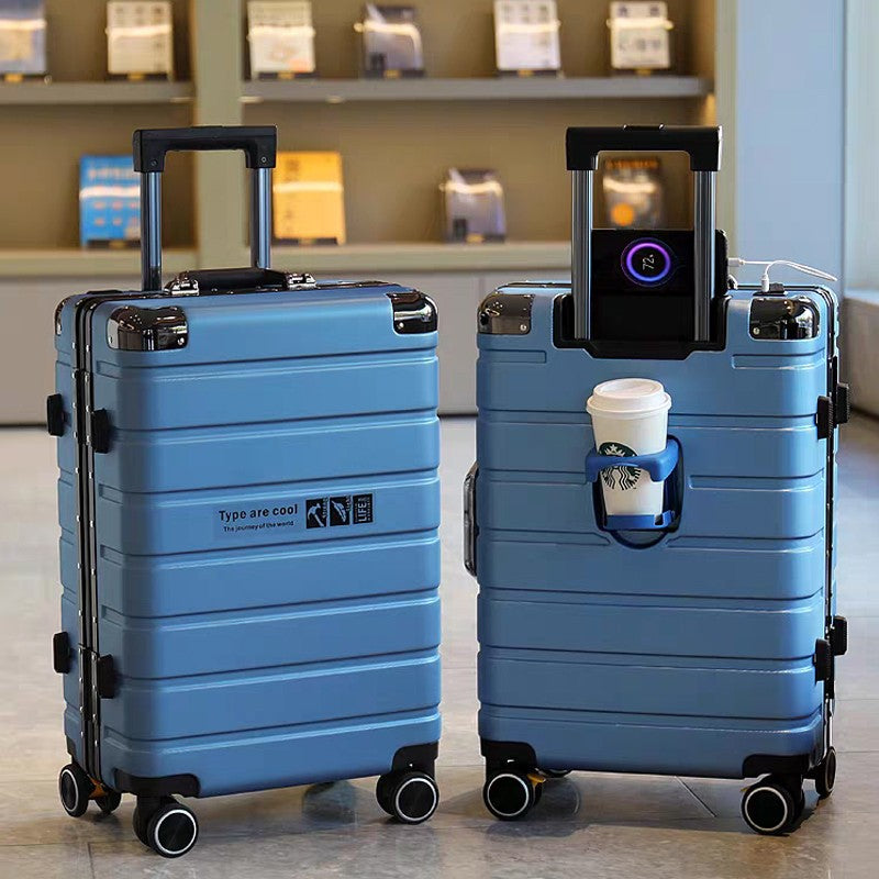 Malas de viagem aprimoradas: mala de 20 polegadas e mala de grande capacidade de 28 polegadas com rodinhas silenciosas com freio, porta-copos e porta de carregamento USB