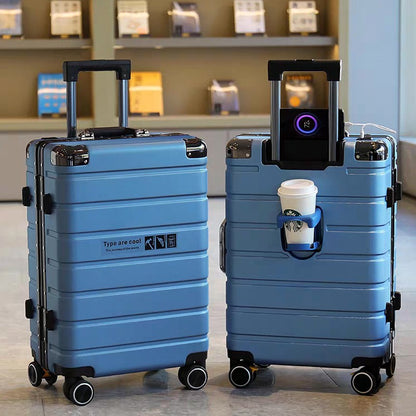 Malas de viagem aprimoradas: mala de 20 polegadas e mala de grande capacidade de 28 polegadas com rodinhas silenciosas com freio, porta-copos e porta de carregamento USB