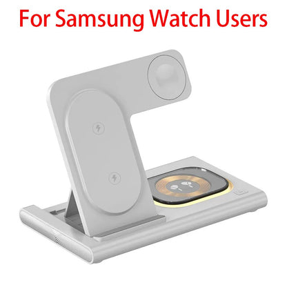 Carregador Sem Fio Dobrável 3 Em 1 De 300W Suporte Pad Estação De Carregamento Rápido De Mesa Para iPhone 16 15 14 13 Samsung Apple Watch Airpods
