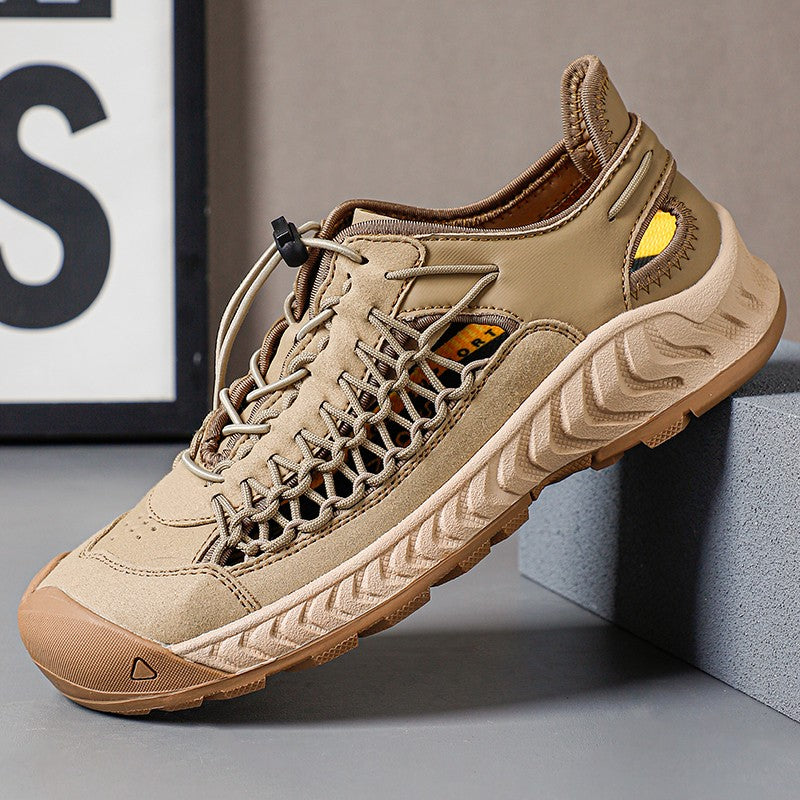 Sandals men's tide summer new style leather toe cap outdoor leisure sports hollow sandals beach shoes