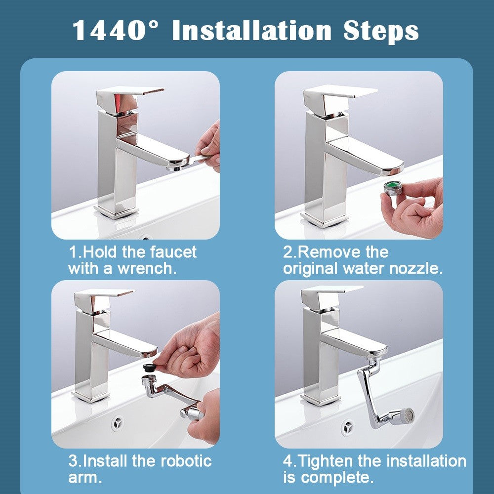Metal 1440° Water Tap Nozzle Kitchen Sink Faucet Extenders 2 Modes Universal Bathroom Tap Bubbler Adapter Saving Aerator