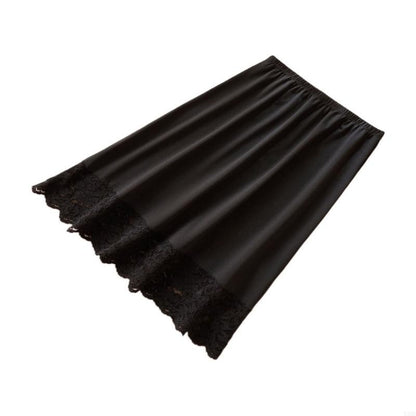 Y3NE Elastic Waist Knee Length Half Slips for Women Under Dresses Invisible Underskirt Basic Solid Color Lace Trim Petticoat