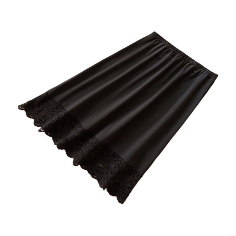 Y3NE Elastic Waist Knee Length Half Slips for Women Under Dresses Invisible Underskirt Basic Solid Color Lace Trim Petticoat