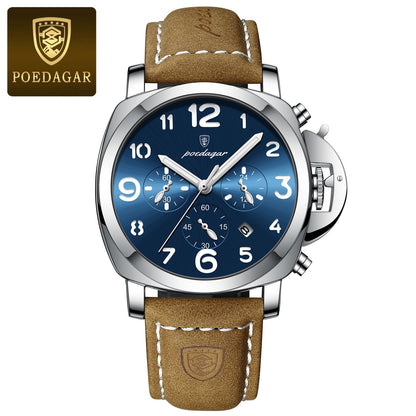 POEDAGAR Luxury Military Watch For Men Waterproof Luminous Leather Man Watch Quartz High Quality Men's Sports Watches Male Reloj