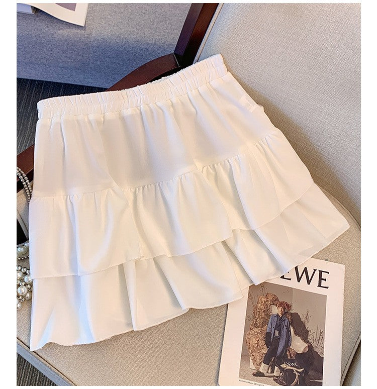 150Kg Plus Size Women's Hip 165 Cake Short Skirt Casual Pleated Ruffled Edge Skirt Black White 5XL 6XL 7XL 8XL 9XL