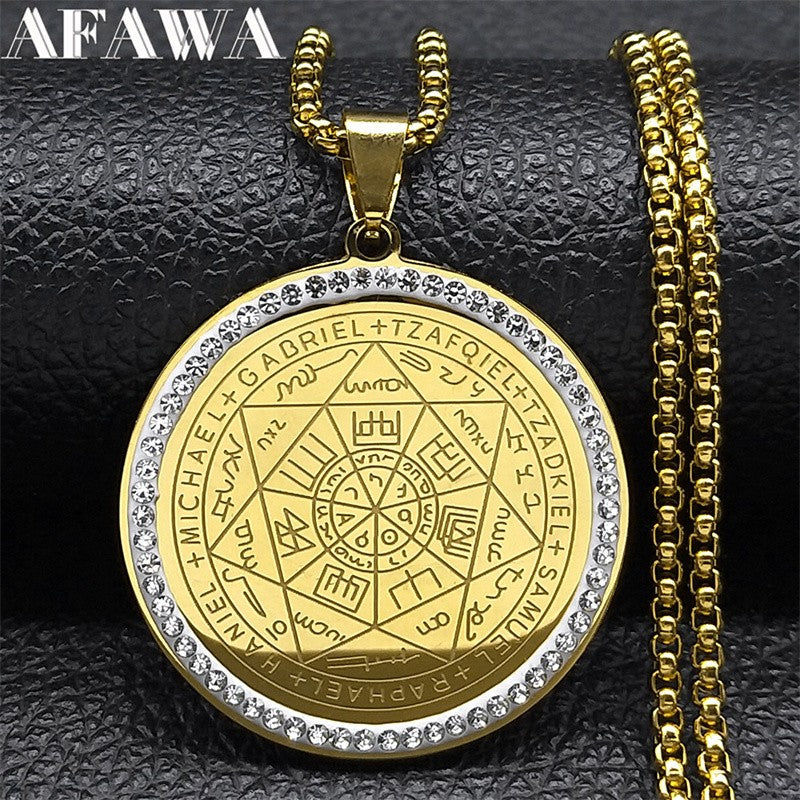 Colar de Anjo Medalha Sete Arcanjos para Mulheres Homens Aço Inoxidável Selo de Salomão Proteção Corrente Joias colar NZZZ504S02