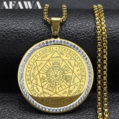 Colar de Anjo Medalha Sete Arcanjos para Mulheres Homens Aço Inoxidável Selo de Salomão Proteção Corrente Joias colar NZZZ504S02