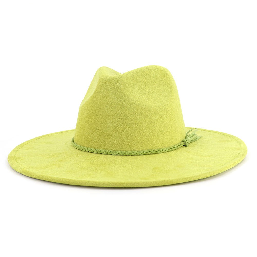 Chapéu fedora de aba larga com cinto de camurça vegana em formato de coração para homens e mulheres chapéu jazz de feltro chapéu feminino clássico
