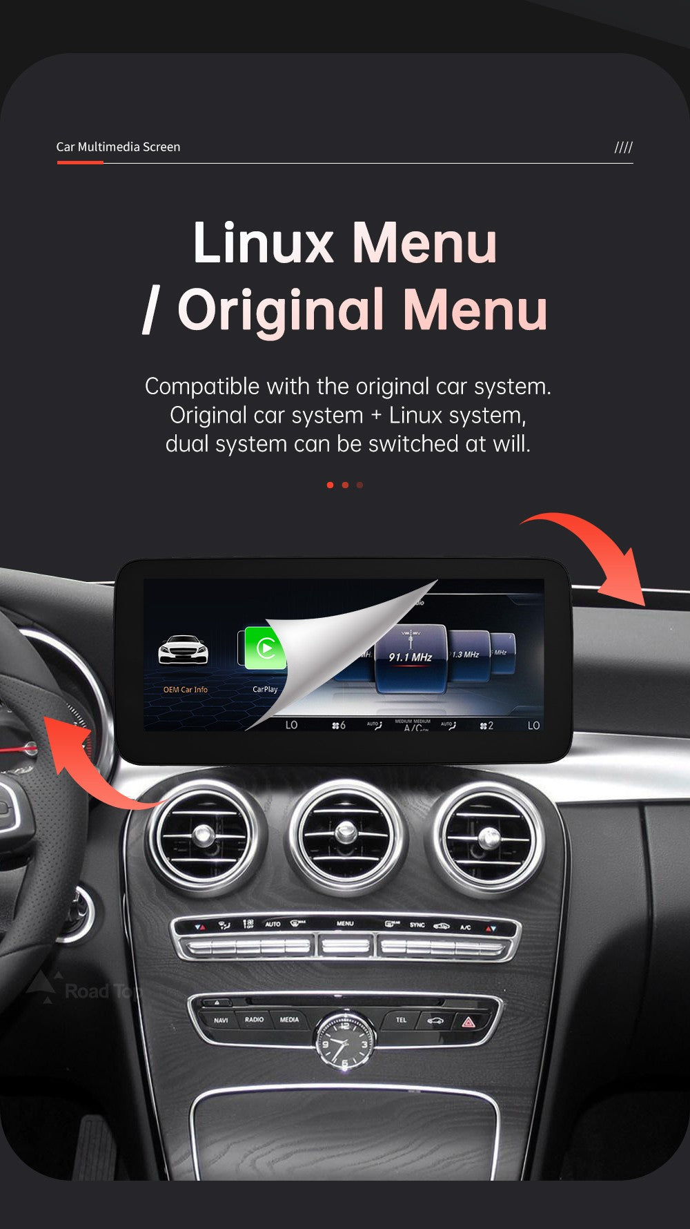 Tela multimídia Linux CarPlay sem fio Android Auto para Mercedes-Benz W205 W176 GLC A C Classe V W447 CLA GLA 2015-2018 NTG5.0